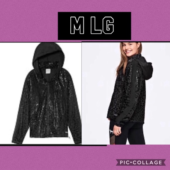 PINK VICTORIAS SECRET HOODED SPORT JACKET BLACK LEOPARD RARE - Picture 1 of 6